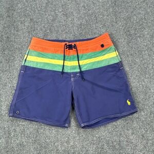 Polo Ralph Lauren Board Shorts Mens 34 Blue Striped Swim Trunks Lined Drawstring